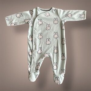 New Mint Bunny Print Footed One-Piece